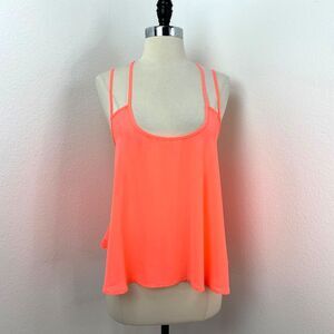 Rue 21 Neon Orange Semi-Sheer Tank Top XL Strapy Bow Whimsy Fairy Boho Layer Y2K